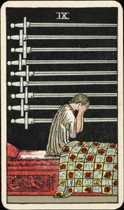 Nine of Swords, Tarot Card, c. 1937 by Pamela Colman Smith